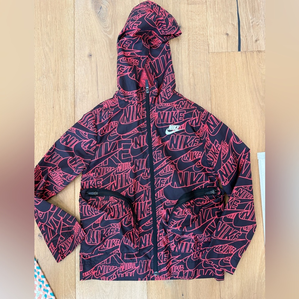 Nike Black and Bright Red Graphic Zip Hoodie